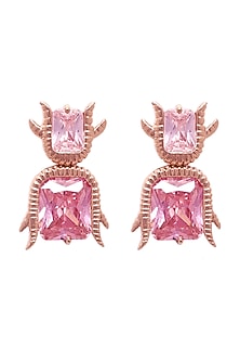 Rose Gold Plated Handcrafted Stud Earnings With Pink Crystals