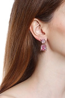 Rose Gold Plated Handcrafted Stud Earnings With Pink Crystals