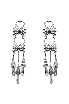 Gunmetal Finish Handcrafted Swarovski Crystals Birdwing Earrings