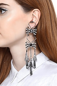 Gunmetal Finish Handcrafted Swarovski Crystals Birdwing Earrings