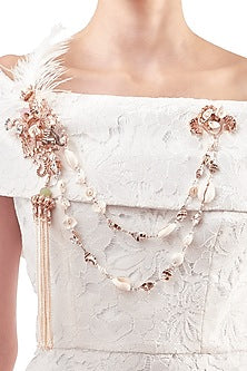 Rose Gold Plated Pearl Double Pin Brooch