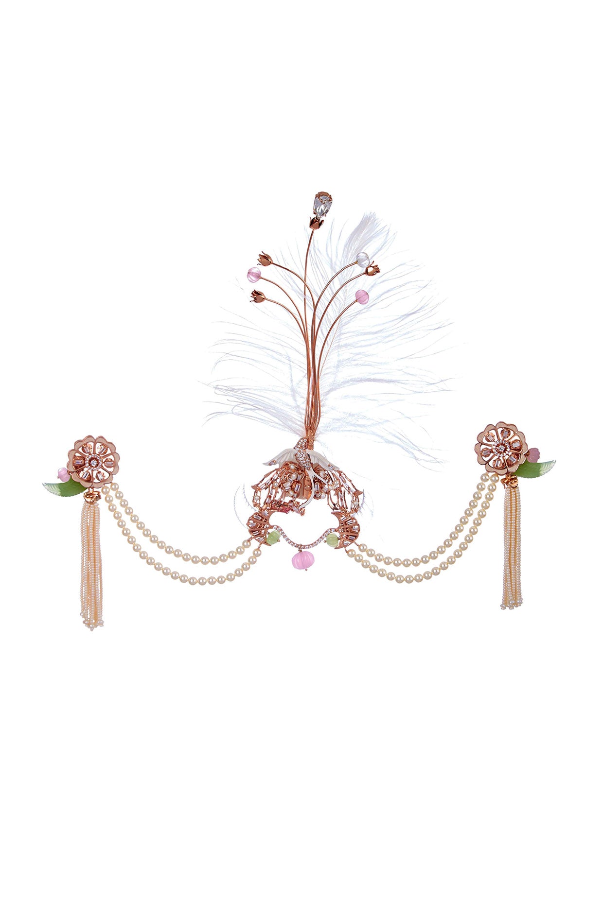 Rose Gold Finish Pearl & Swarovski Crystal Brooch