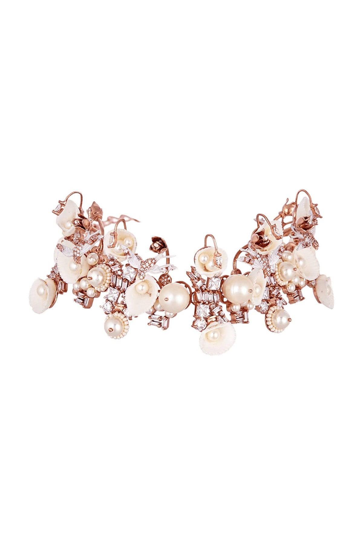 Rose Gold Plated Handcrafted Motifs Choker Necklace With Pearl