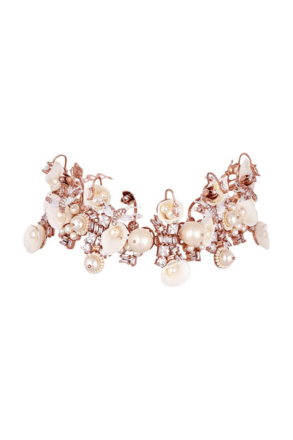 Rose Gold Plated Handcrafted Motifs Choker Necklace With Pearl