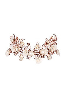 Rose Gold Plated Handcrafted Motifs Choker Necklace With Pearl