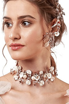 Rose Gold Plated Handcrafted Motifs Choker Necklace With Pearl