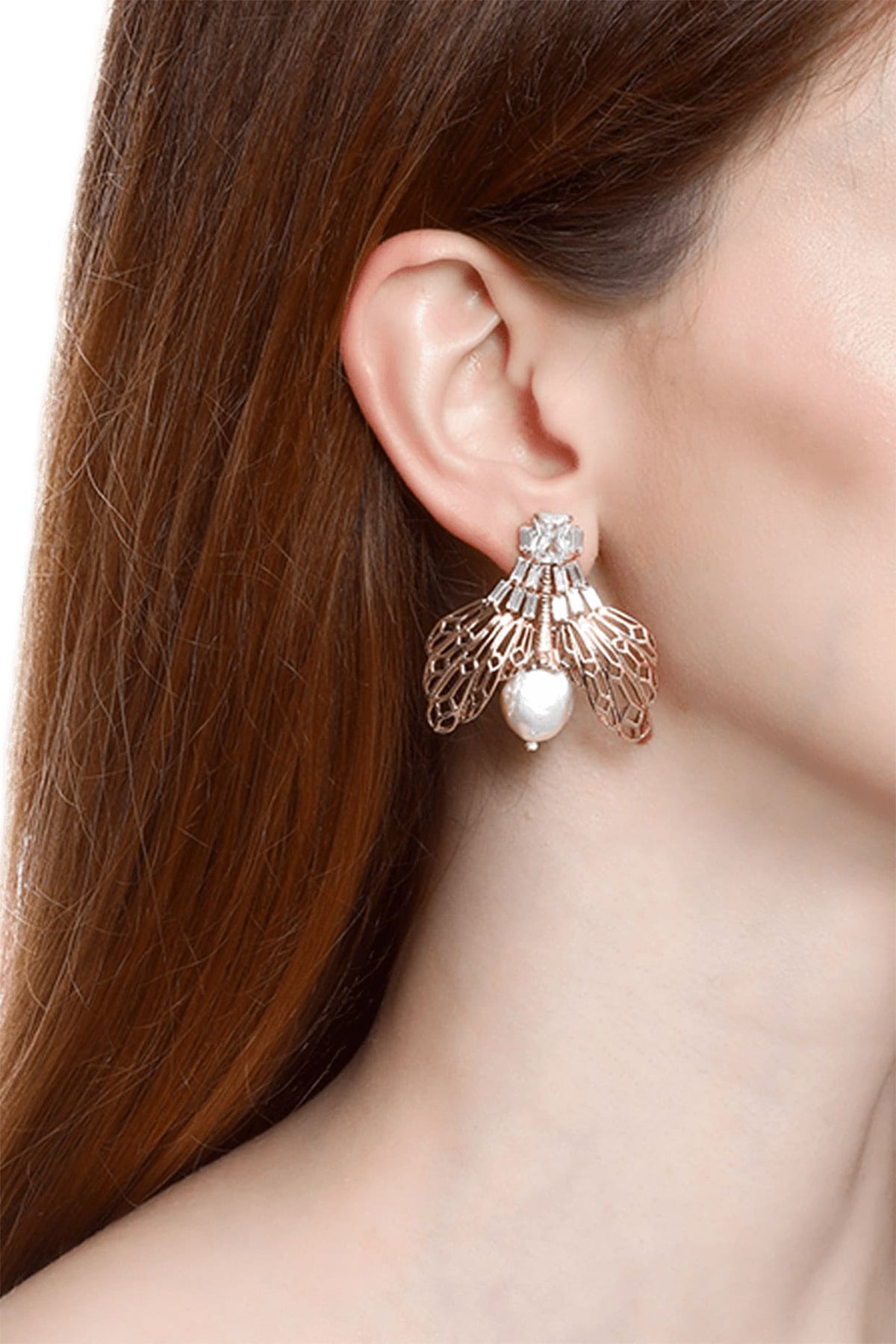 Rose Gold Plated Handcrafted Pearl Stud Earrings