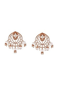Rose Gold Plated Pearl & Diamond Chandbali Earrings