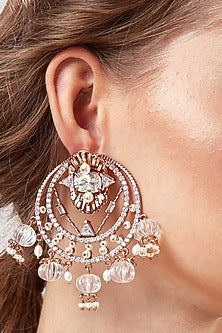 Rose Gold Plated Pearl & Diamond Chandbali Earrings