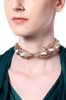Rose Gold Plated Handcrafted Pearl Choker Necklace
