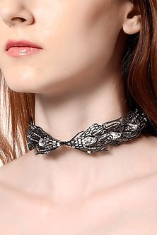 Gunmetal Finish Handcrafted Swarovski Crystals Choker Necklace
