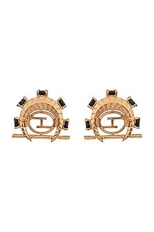 Gold Plated Handcrafted Oxyn Half Moon Stud Earrings
