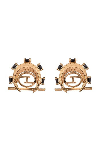 Gold Plated Handcrafted Oxyn Half Moon Stud Earrings