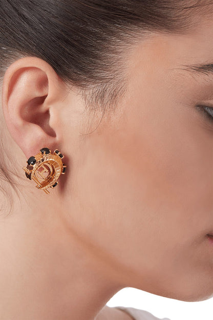 Gold Plated Handcrafted Oxyn Half Moon Stud Earrings
