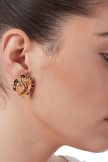Gold Plated Handcrafted Oxyn Half Moon Stud Earrings