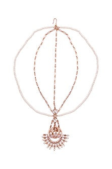Rose Gold Plated Borla Maang Tikka With Pearls
