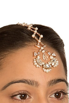 Rose Gold Plated Pearl Maang Tikka