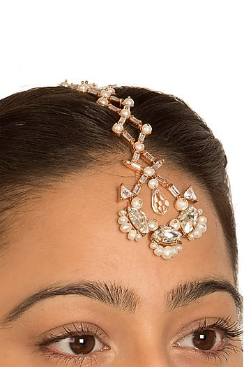 Rose Gold Plated Pearl Maang Tikka