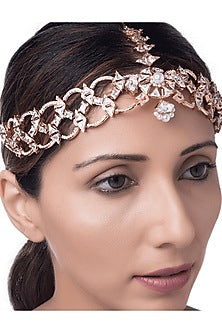 Rose Gold Pleated Mogra Maang Tikka