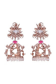 Rose Gold Plated Pearl & Swarovski Dangler Earrings
