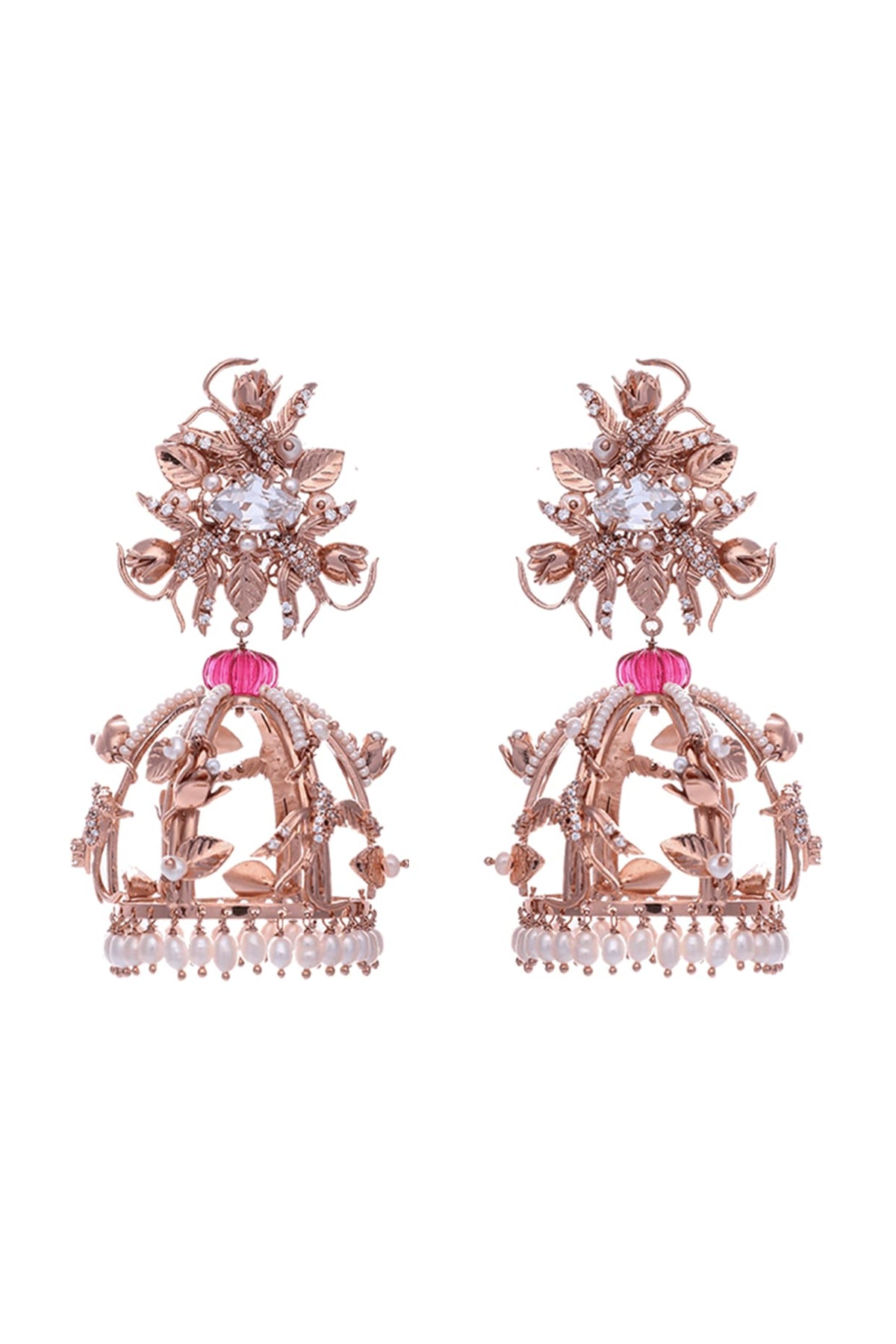Rose Gold Plated Pearl & Swarovski Dangler Earrings
