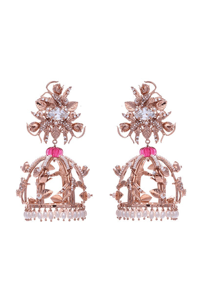 Rose Gold Plated Pearl & Swarovski Dangler Earrings