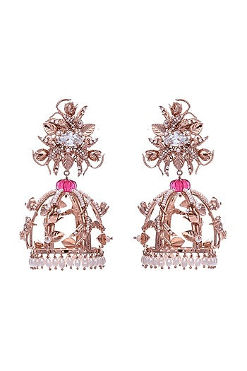 Rose Gold Plated Pearl & Swarovski Dangler Earrings