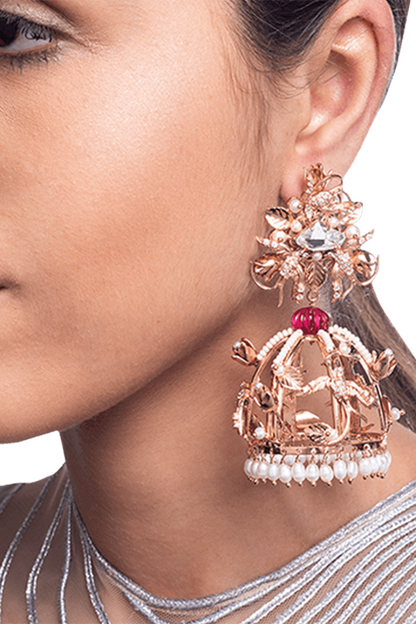 Rose Gold Plated Pearl & Swarovski Dangler Earrings