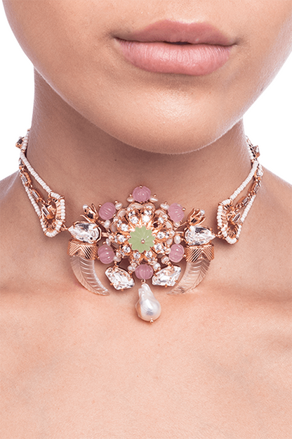 Rose Gold Plated Pearl Choker Necklace