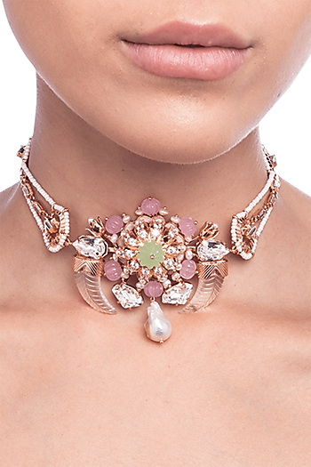 Rose Gold Plated Pearl Choker Necklace