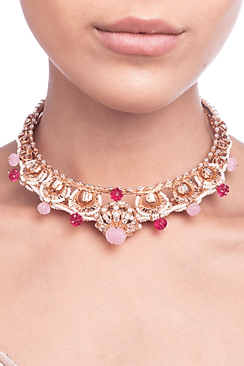 Rose Gold Plated Choker Necklace With Swarovski Pearls