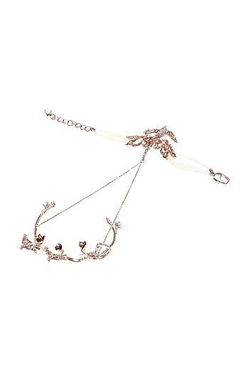 Rose Gold Plated Crystal & Pearl Ring Hand Harness
