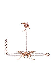 Rose Gold Plated Crystal & Pearl Ring Hand Harness