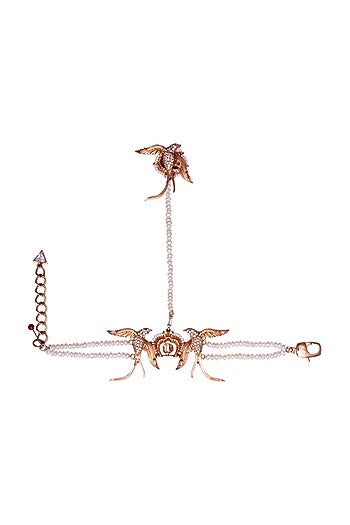 Rose Gold Plated Crystal & Pearl Ring Hand Harness