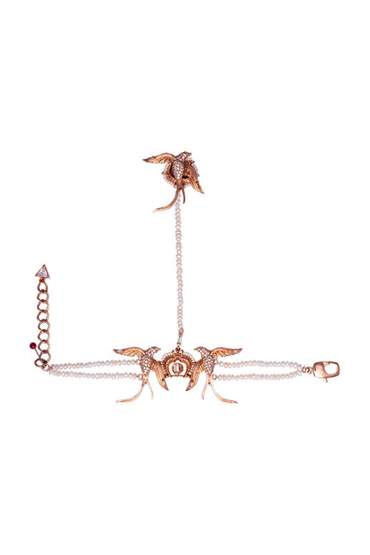 Rose Gold Plated Crystal & Pearl Ring Hand Harness