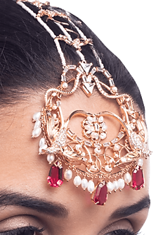 Rose Gold Plated Pearl Maang Tikka