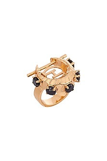 Gold Plated OH Motif Ring With Onyx Stones