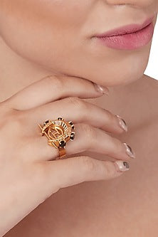 Gold Plated OH Motif Ring With Onyx Stones