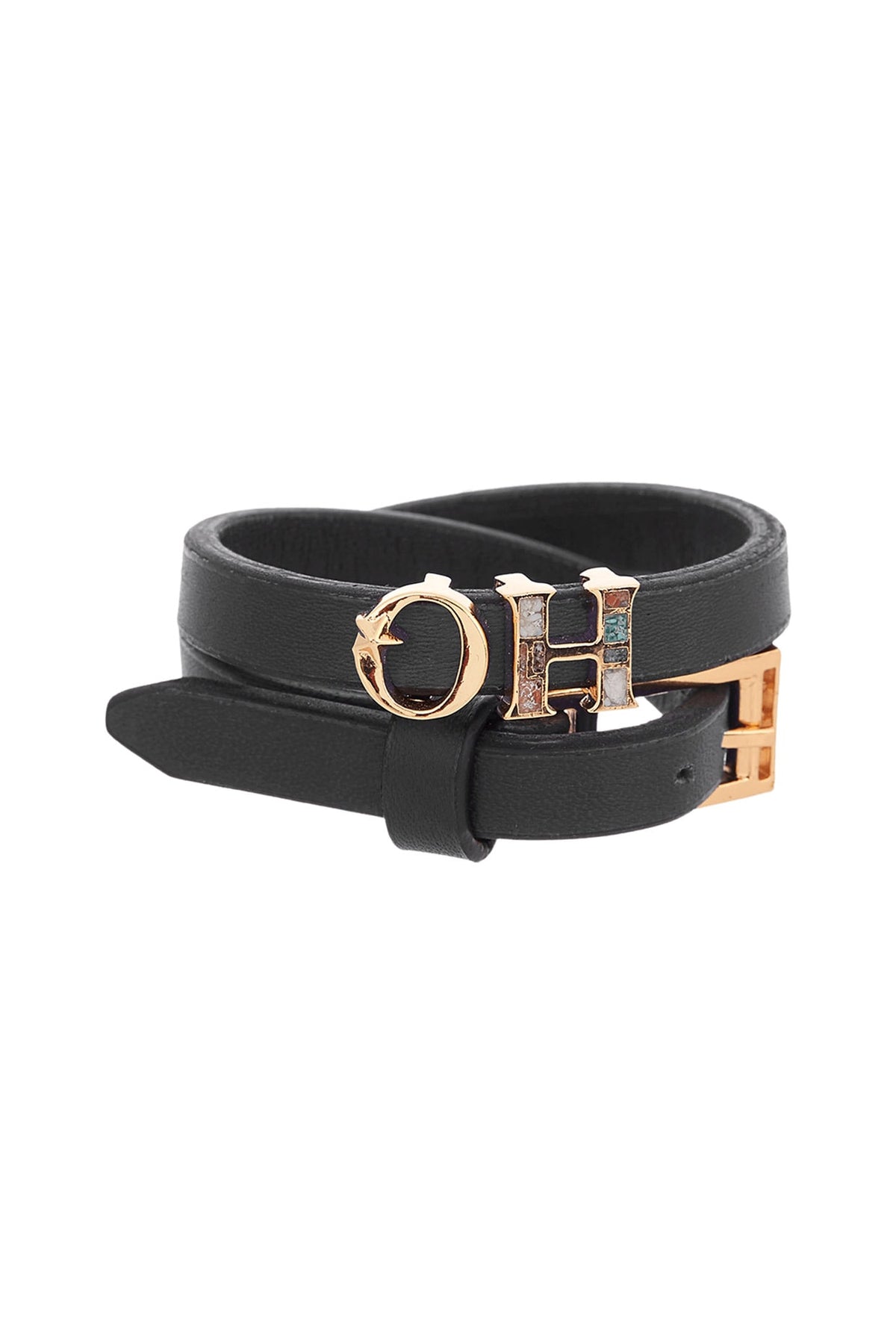 Gold Plated Black Double Strap Bracelet