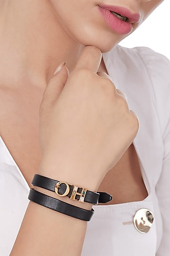 Gold Plated Black Double Strap Bracelet