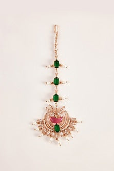 Gold Plated Pearl & Cubic Zirconia Handcrafted Maangtikka