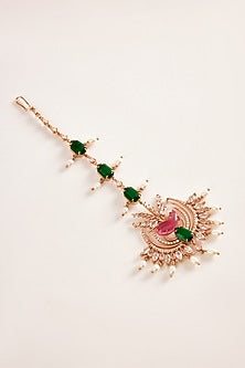 Gold Plated Pearl & Cubic Zirconia Handcrafted Maangtikka