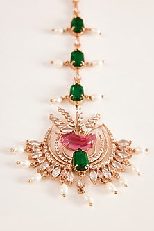 Gold Plated Pearl & Cubic Zirconia Handcrafted Maangtikka