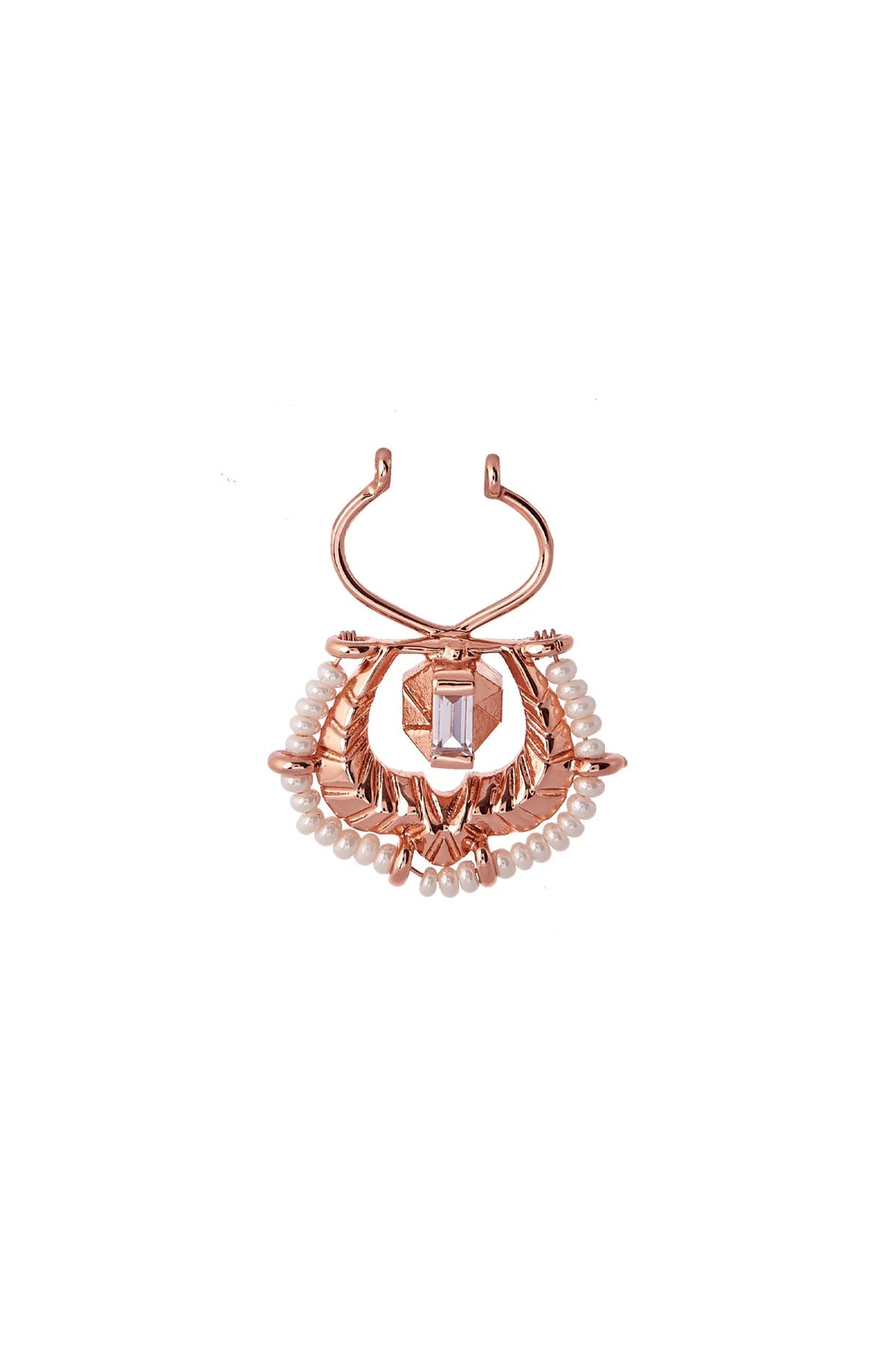 Rose Gold Plated Swarovski Crystal & Pearl Nose Ring