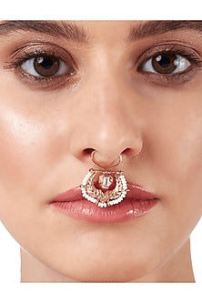 Rose Gold Plated Swarovski Crystal & Pearl Nose Ring