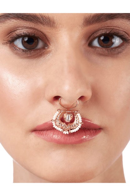Rose Gold Plated Swarovski Crystal & Pearl Nose Ring