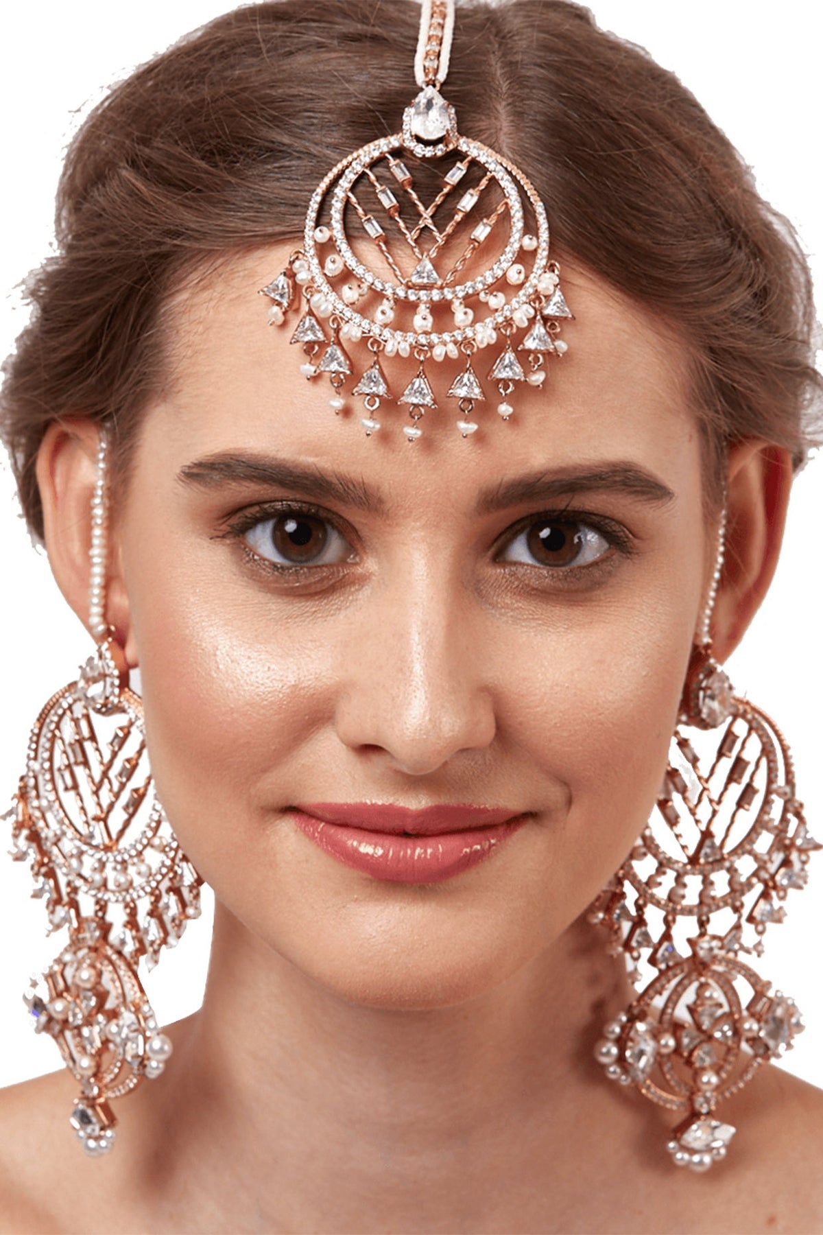 Rose Gold Plated Swarovski Maang Tikka