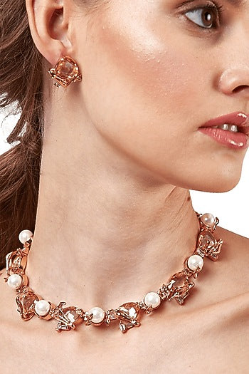 Rose Gold Plated Swarovski & Pearl Choker Necklace