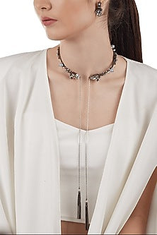 Gun Metal Finish Swarovski Crystals Choker Necklace