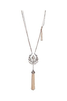 Silver Finish Pearls & Swarovski Crystals Tasseled Pendant